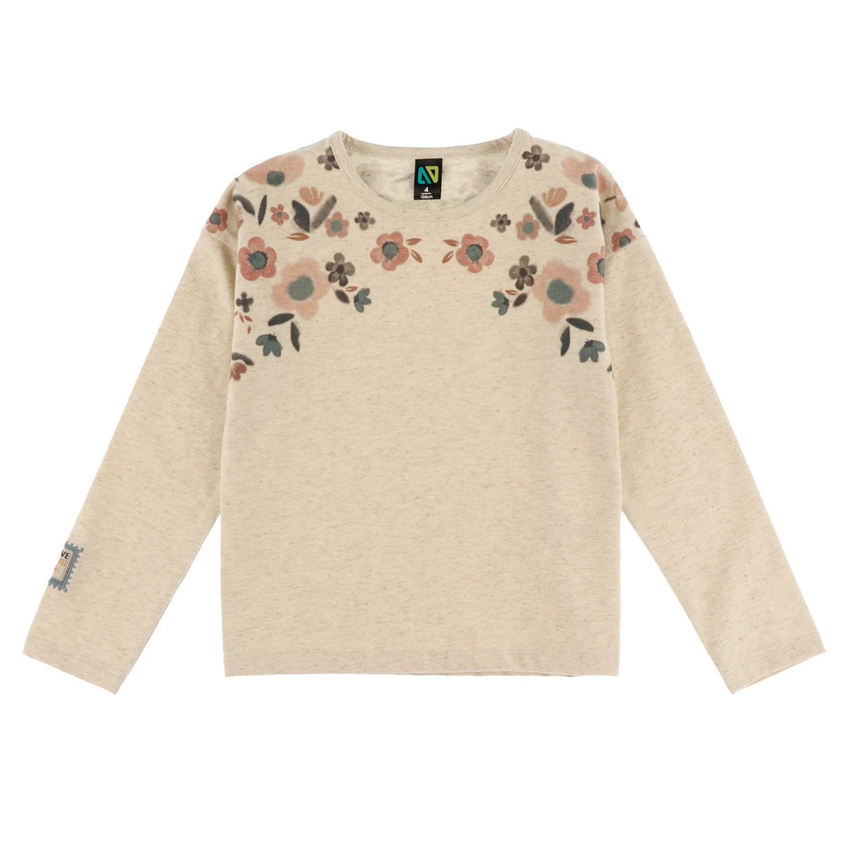 Beige Long Sleeve Sweater with Floral Detail - Nano
