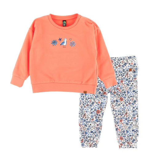 Tangerine Baby Hoodie and Floral Pant Set -Nano