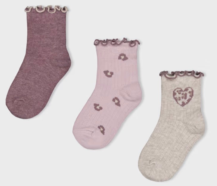 3 Pk Heart Socks with Ruffled Edge - Mayoral