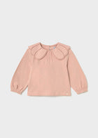 Pink Eyelet Collared Children’s Long Sleeve Tishirt- Mayoral