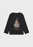 Ski Bear Long Sleeve Black TiShirt - Mayoral