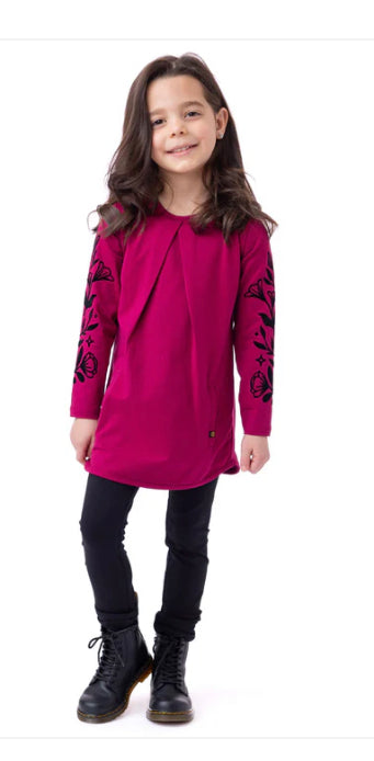 Magenta Knit Tunic with Velour Flowers -Nano