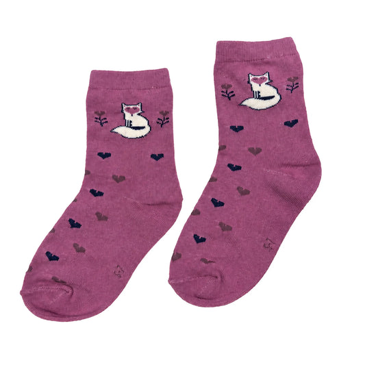 Pink Fox Heart  Socks -Nano