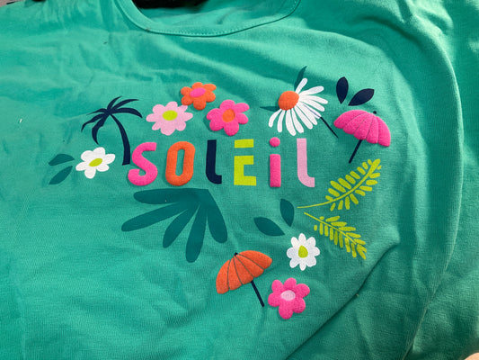 Baby Girls Mint Tunic Dress With SOLEIL And Flowers On Chest-Nano