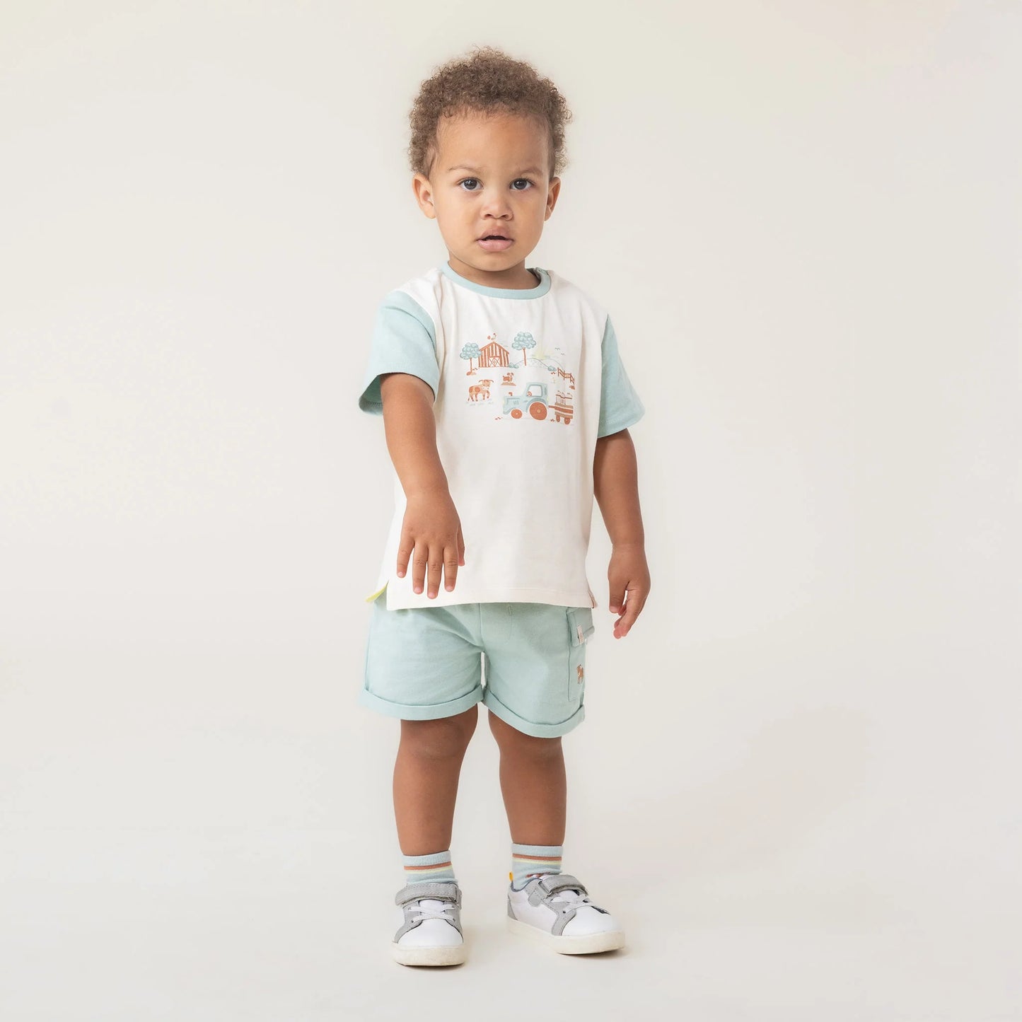 Beige and Soft Green Baby GuyShorts Set-Nano