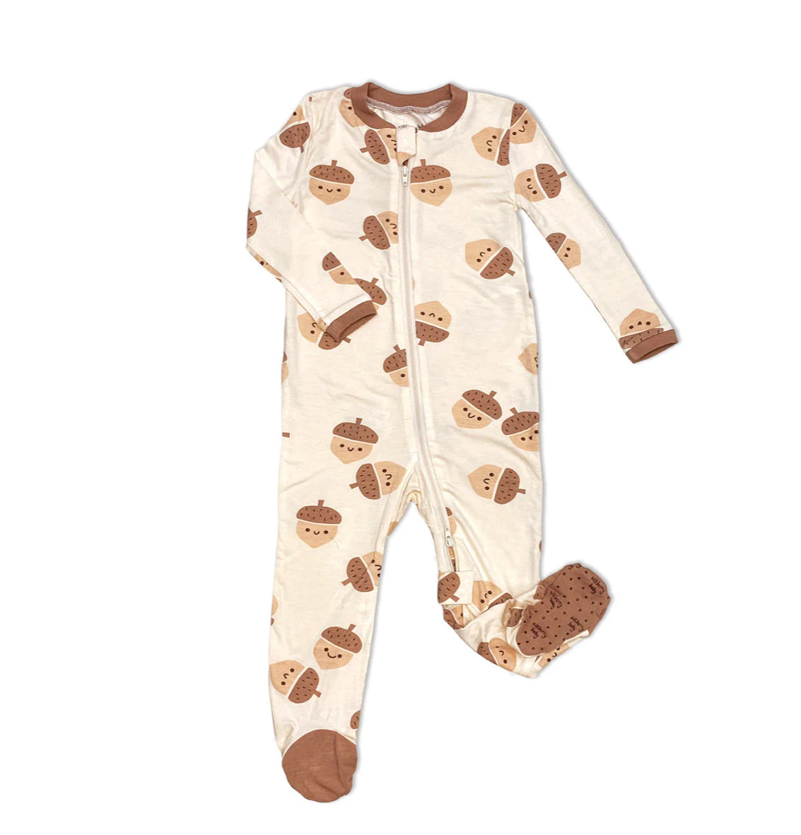 Acorn Pals Print Bamboo Footies With Two Way Zipper-Silkberry