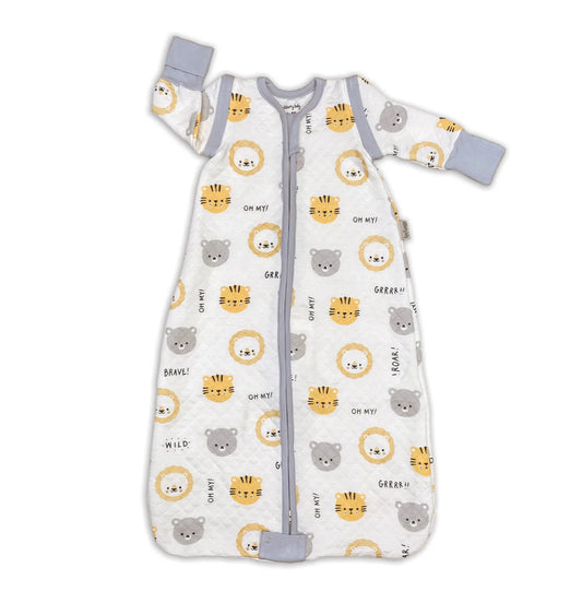 Lion Tiger & Bears Print Bamboo Classic Sleeping Sack w/Detachable Sleeves 1 TOG-Silkberry