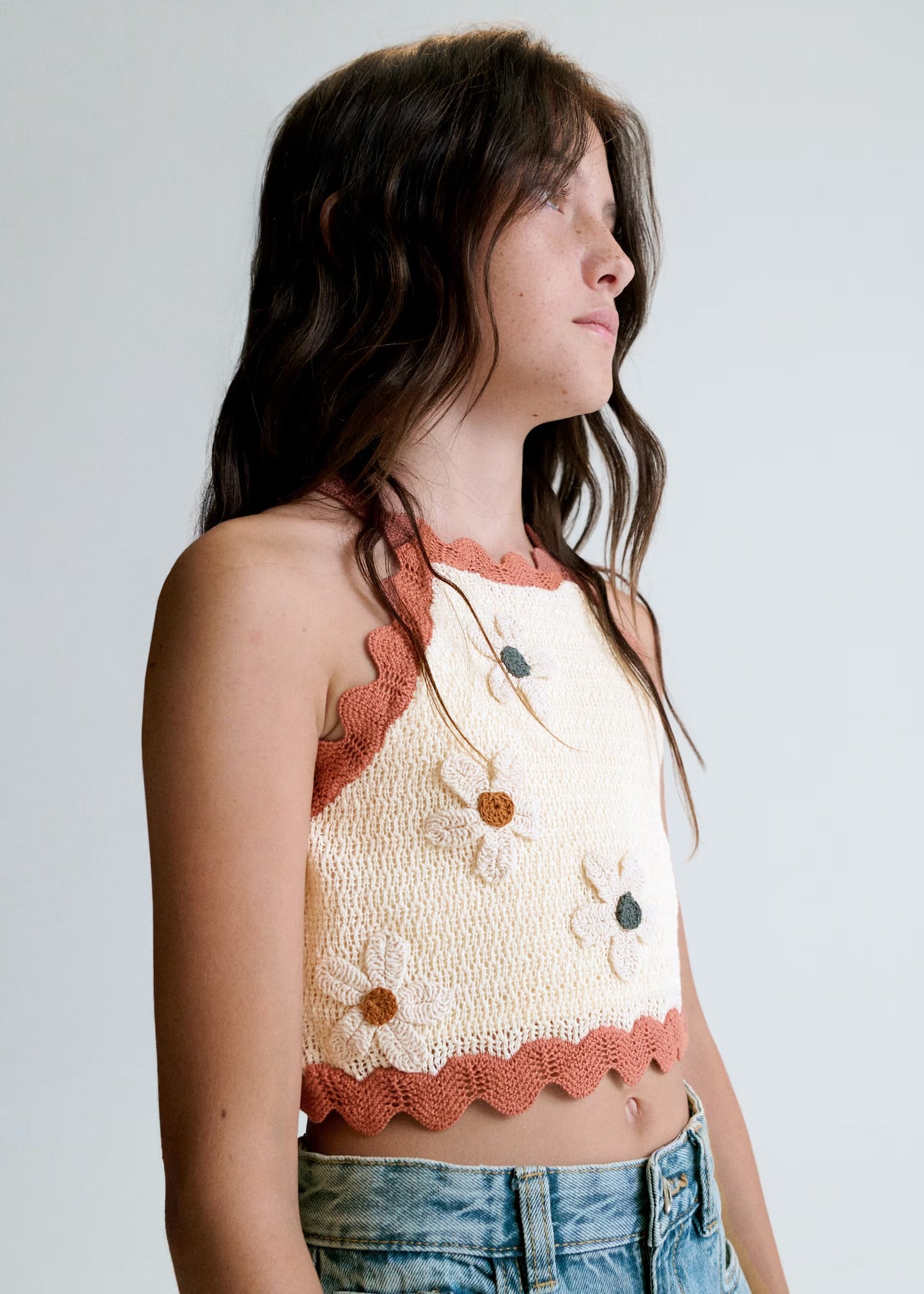 Floral Cream Knit Sleeveless Top-Mayoral