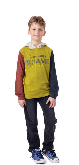 Boys Navy and Green Brave Hooded Sweatshirt-Nano