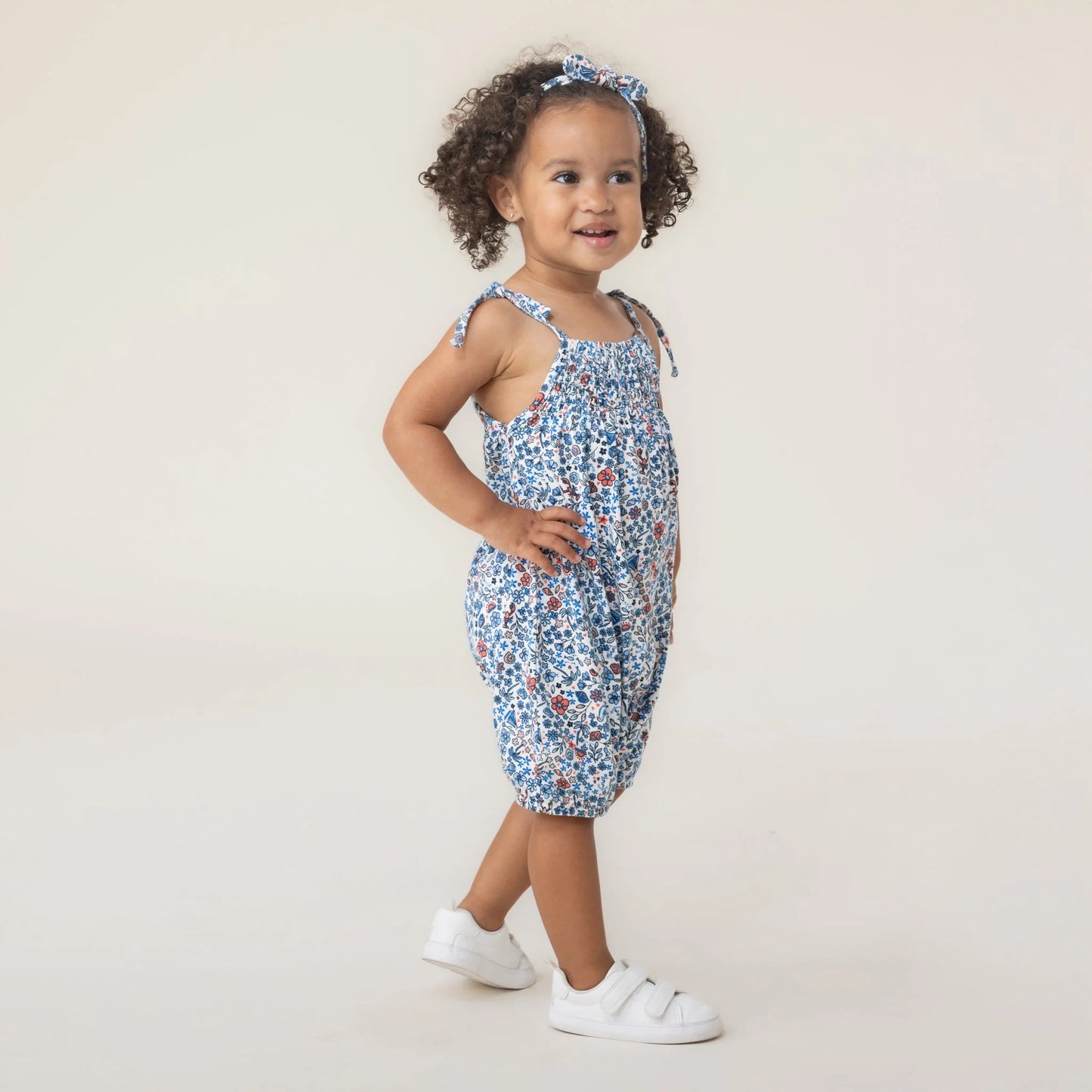 Navy and White Floral Romper -Nano