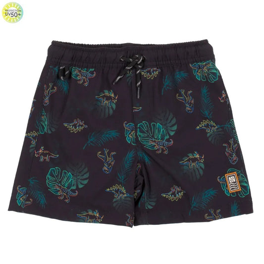 Black and Green Dino and Palm Tree Board Shorts -Nano