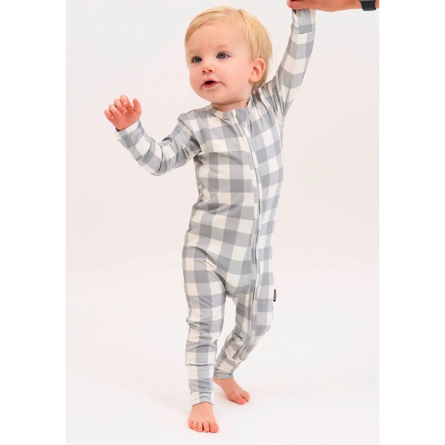 Denim Plaid Footless Sleeper With Fold Over Feet-Belan.J