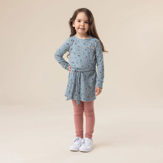 Wedge Blue Floral Ribbed Knit Tunic Dress -Nano