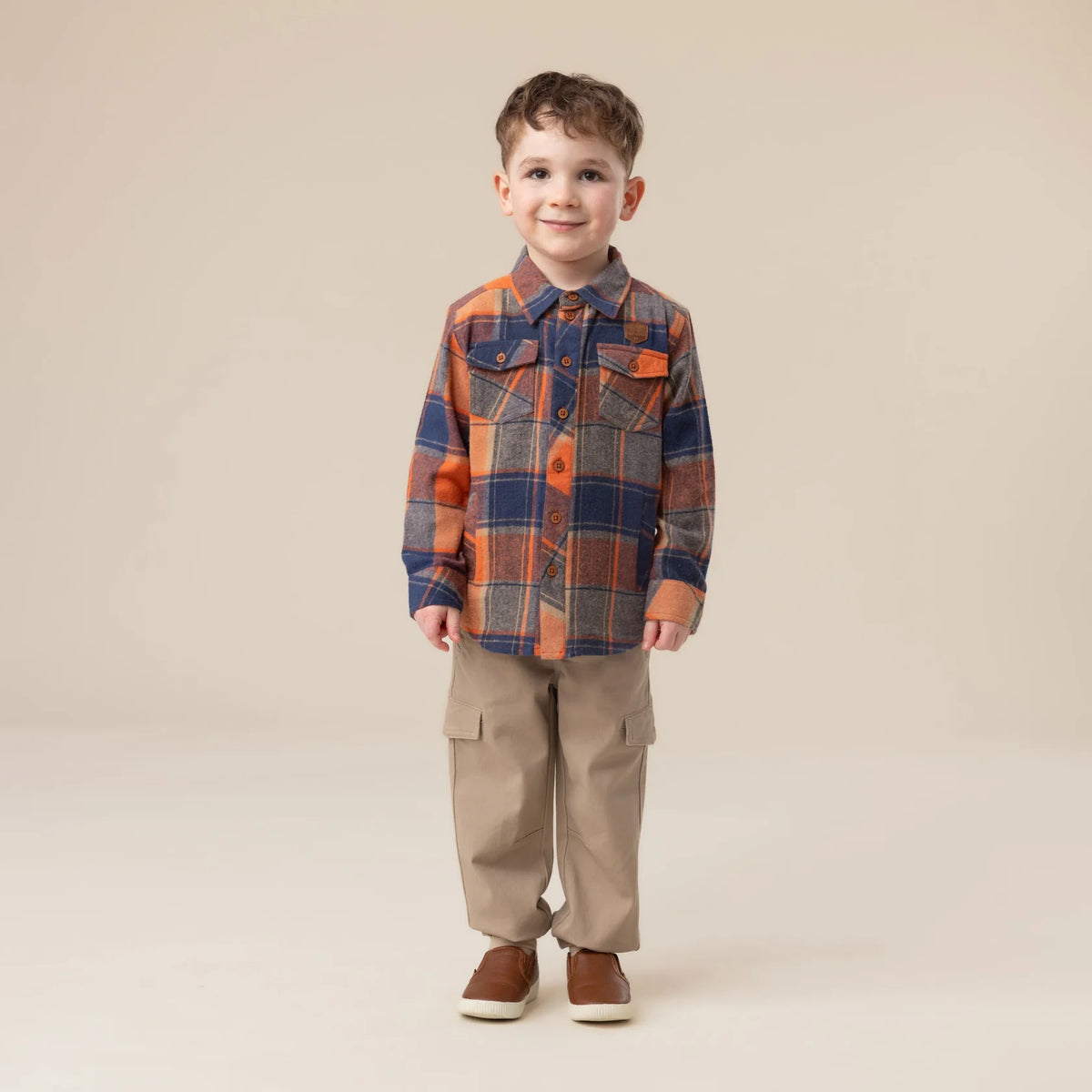 Orange and Blue Plaid Boy Shirt-Nano