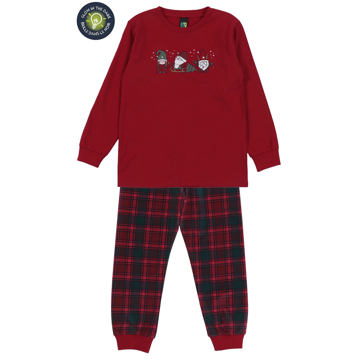 Gnome Red Plaid Bear Glow in the Dark Pjs Nano