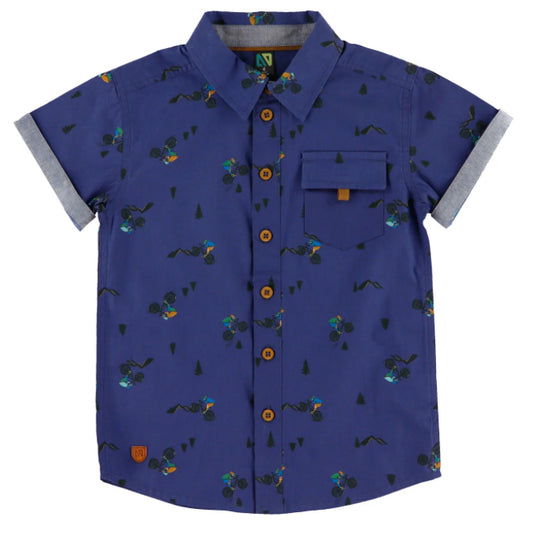 Boys Navy Bike Button Up Shirt-Nano