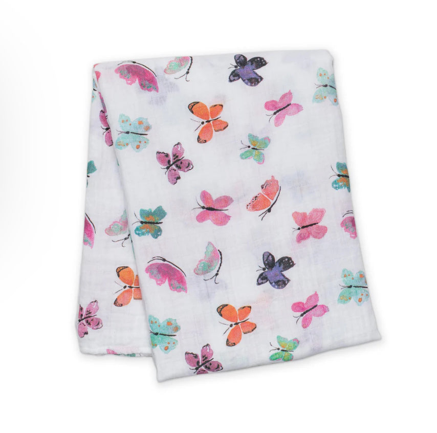 Butterfly Cotton Muslin Swaddle Blanket 47X47-Lulujo