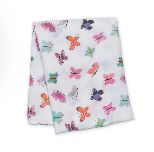 Butterfly Cotton Muslin Swaddle Blanket 47X47-Lulujo