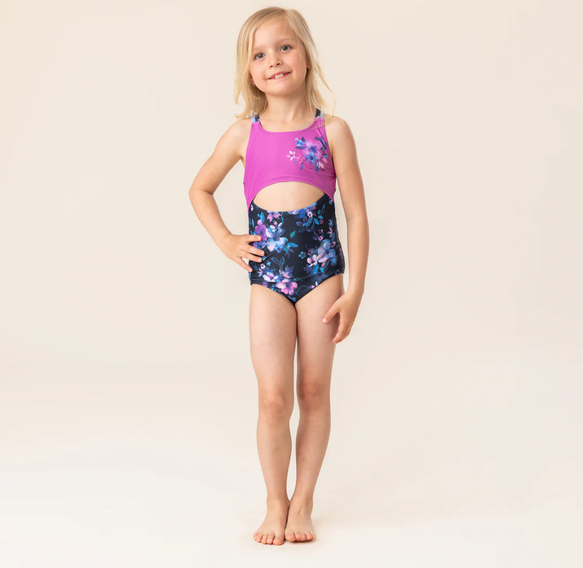 Girls Floral Navy One Piece UV Swimsuit-Nano