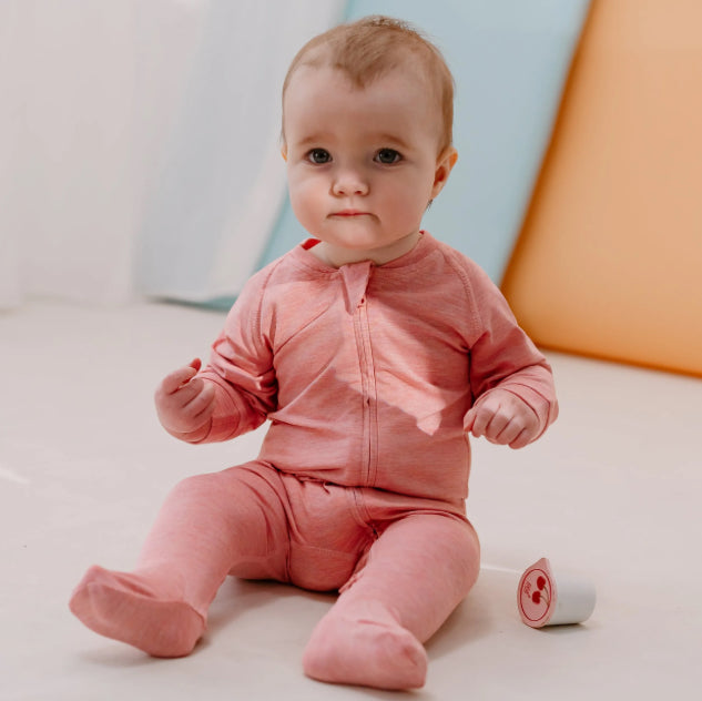 Sunset Pink Bamboo Long Sleeve Footed Sleeper Snug Fit-Nest