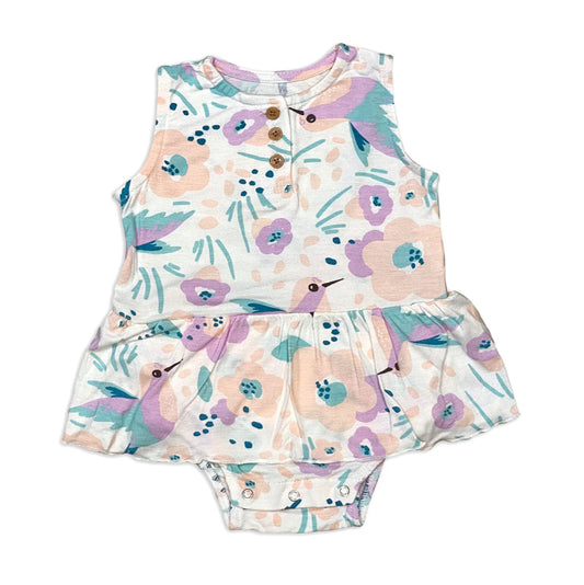 Bamboo baby romper, floral romper, bird romper