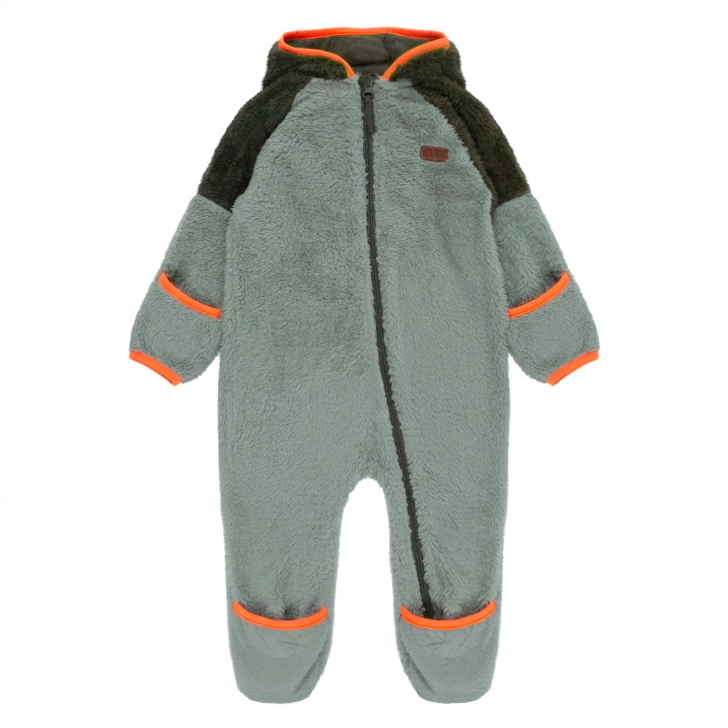 Green Colour Block Hooded Sherpa Baby One Piece Suit-Nano