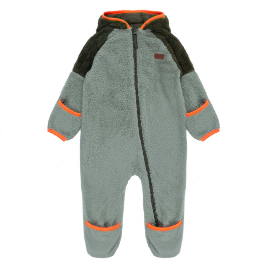 Green Colour Block Hooded Sherpa Baby One Piece Suit-Nano