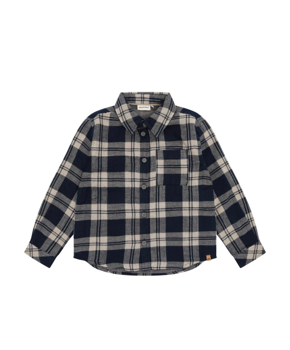 Navy and Cream Plaid Boy Shirt-Minymo