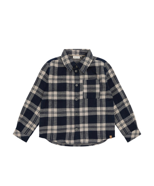 Navy and Cream Plaid Boy Shirt-Minymo