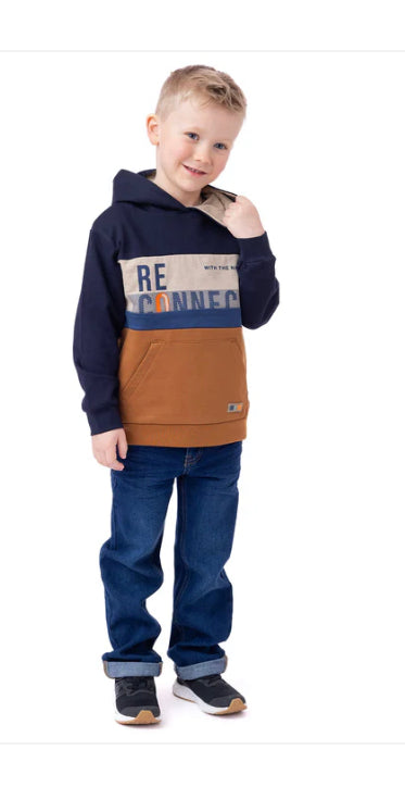 Boys Navy and Brown Hooded Sweatshirt-Nano