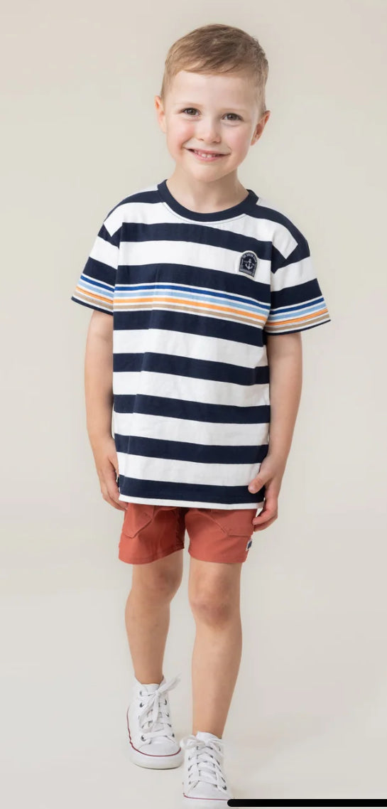 Boys Ivory and Blue Striped T Shirt-Nano