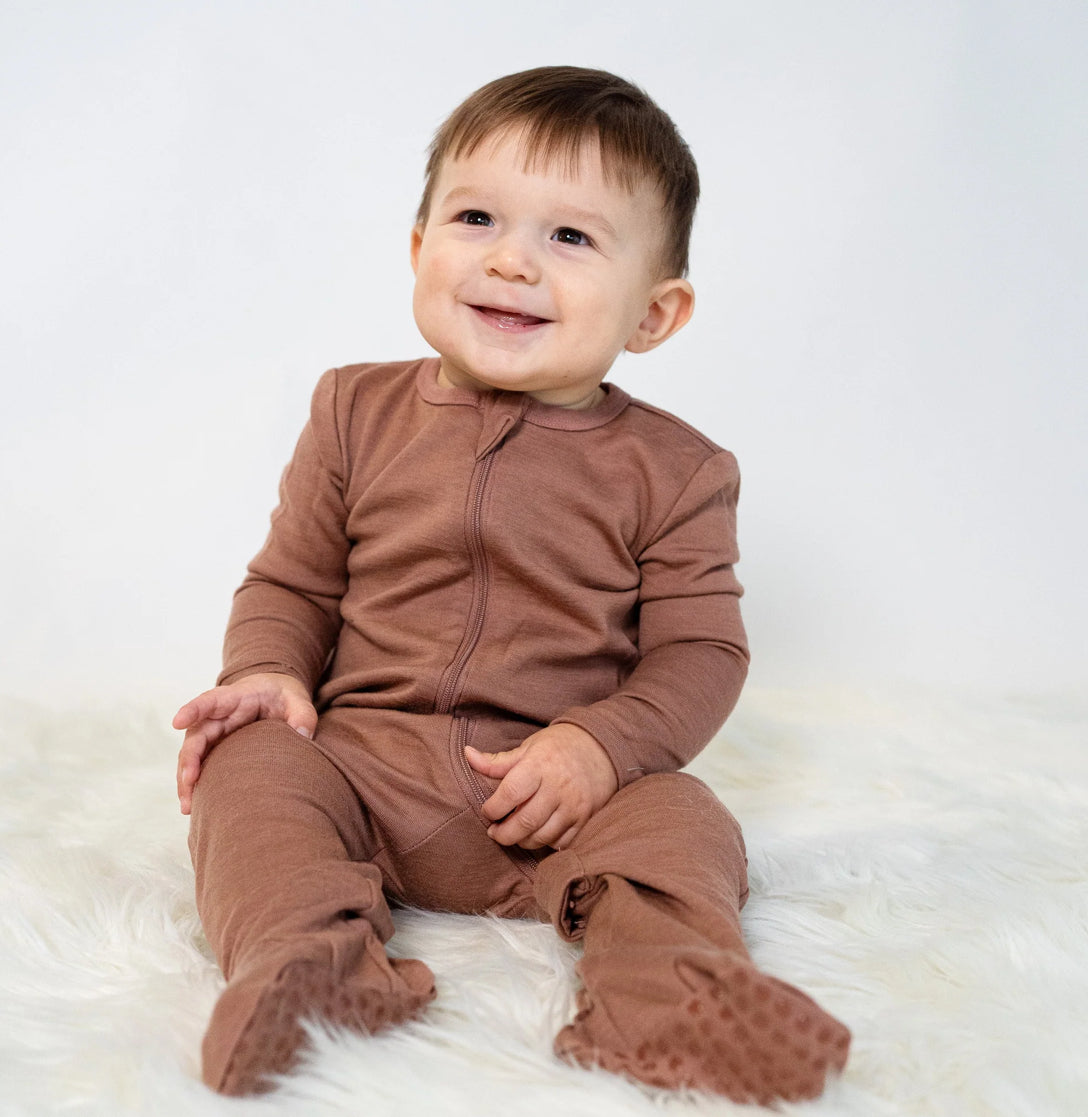 Beaver Fur Bamboo Footies With Two Way Zipper-Silkberry