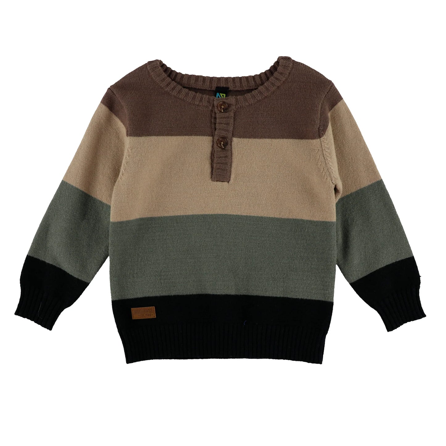 Green and Brown Baby Striped Sweater With Buttons-Nano