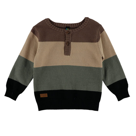 Green and Brown Baby Striped Sweater With Buttons-Nano