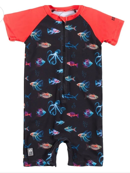 Black and Orange Fish Rash Guard Swim Suits-Nano