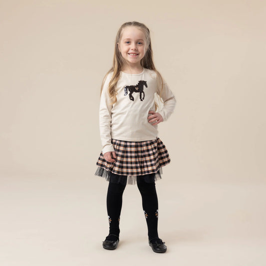 Cream Long Sleeve Shirt with Black Sequin Horse-Nano