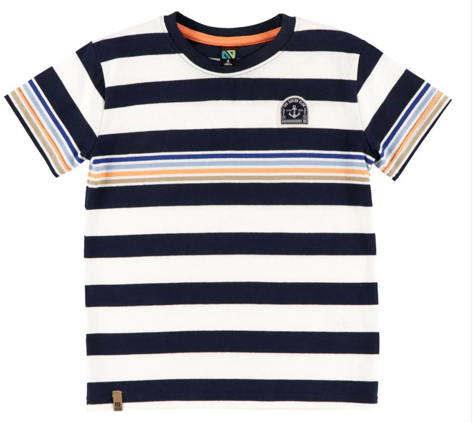 Boys Ivory and Blue Striped T Shirt-Nano