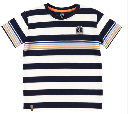 Boys Ivory and Blue Striped T Shirt-Nano