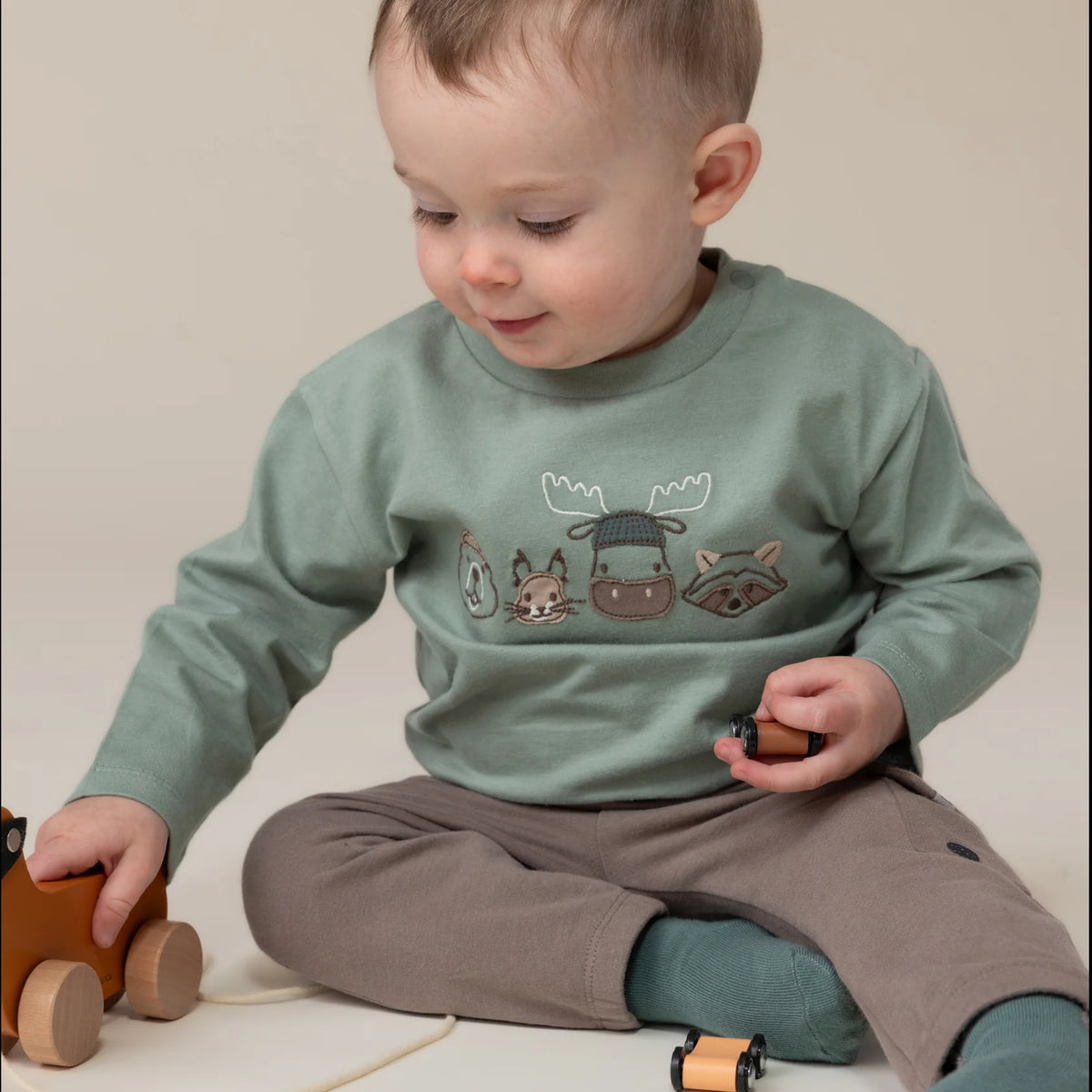 Green and Brown Woodland Animal Baby Pant Set-Nano