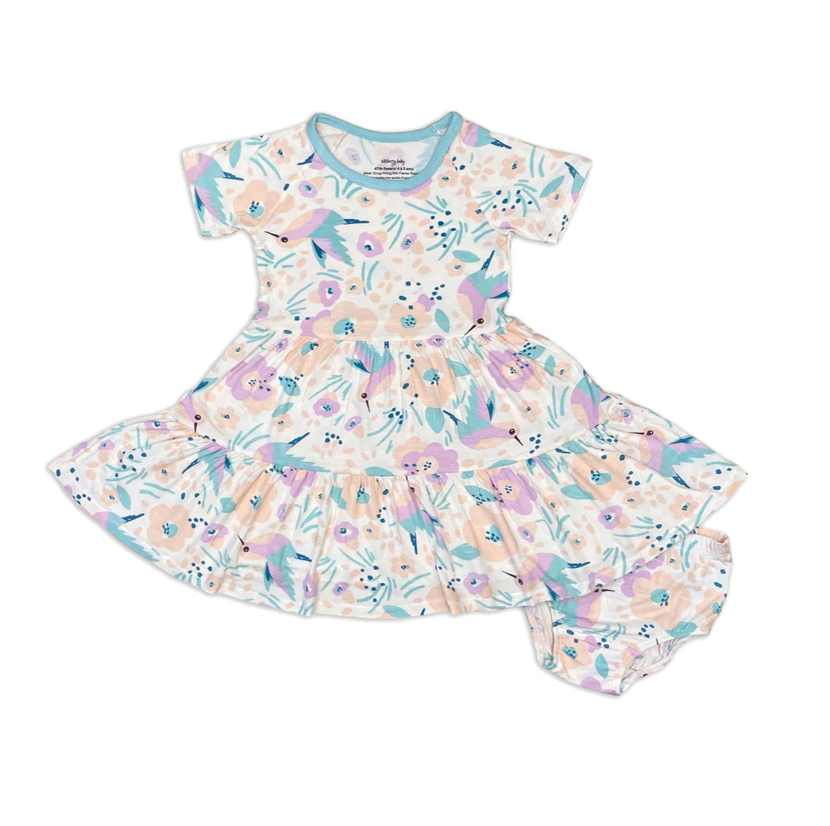 Hummingbird Garden Bamboo Tiered Jersey Dress with Bloomer-Silkberry