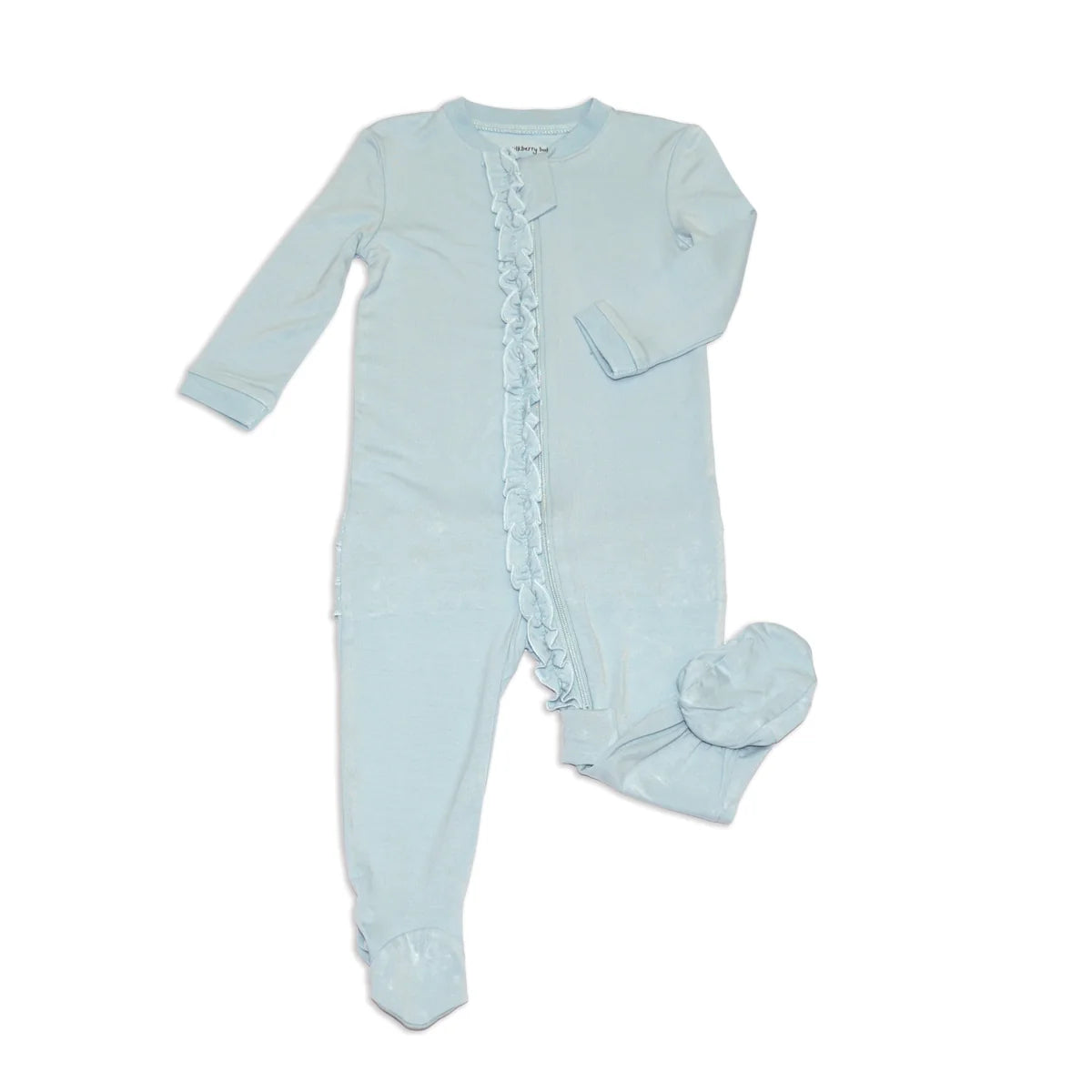 Blue Cloud Bamboo Ruffle Footie - 2 Way Zipper -Silkberry