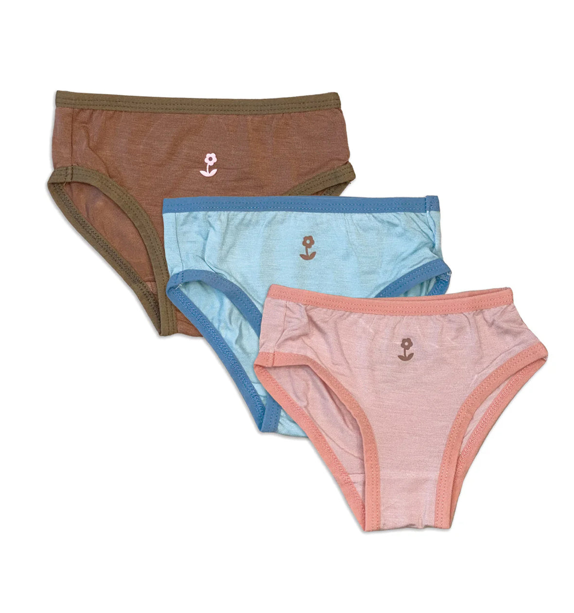 Teatime Pink/Sky/Beaver Fur Bamboo Girls Bikini Underwear 3 Pack-Silkberry