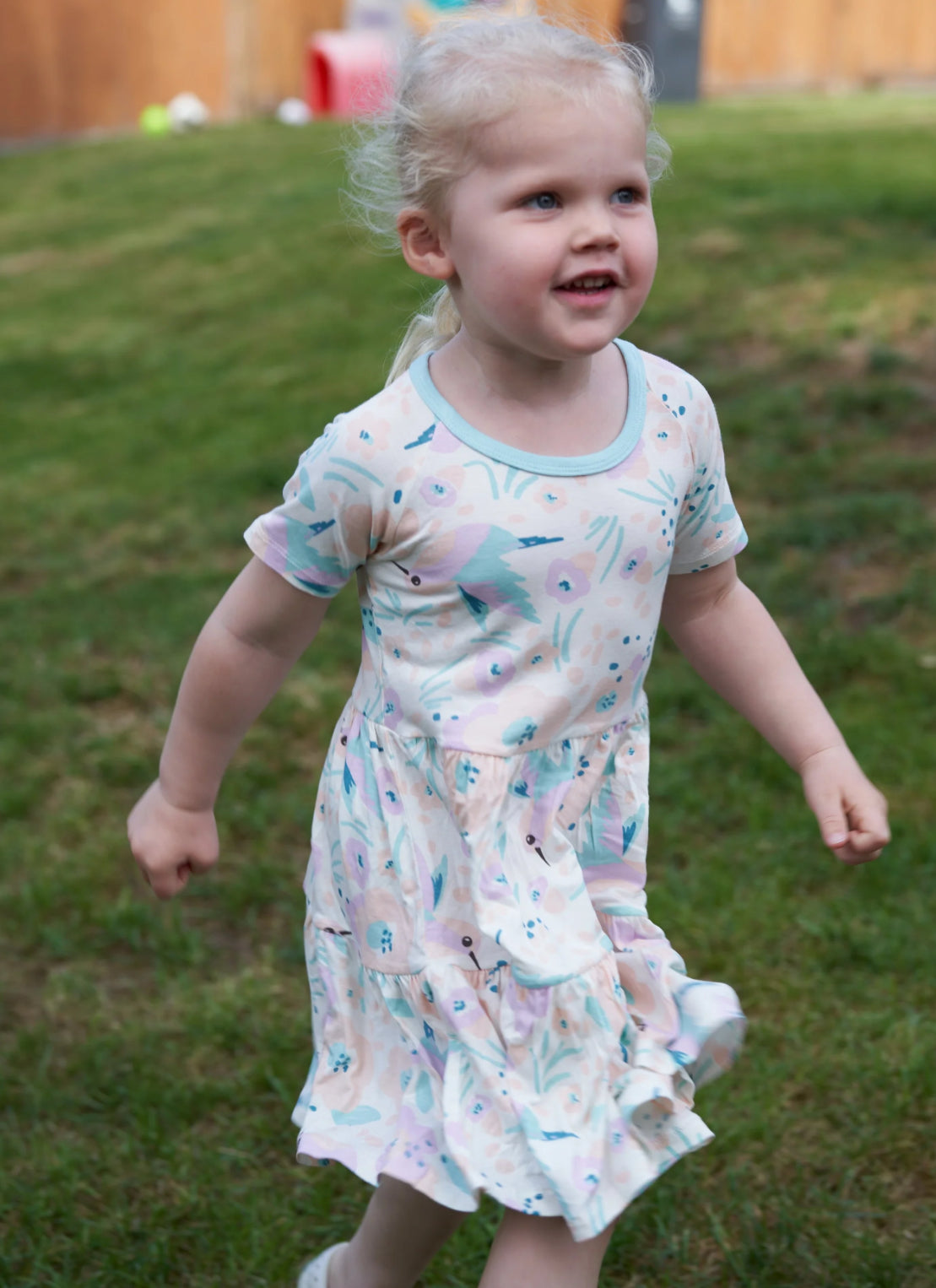 Hummingbird Garden Bamboo Tiered Jersey Dress with Bloomer-Silkberry