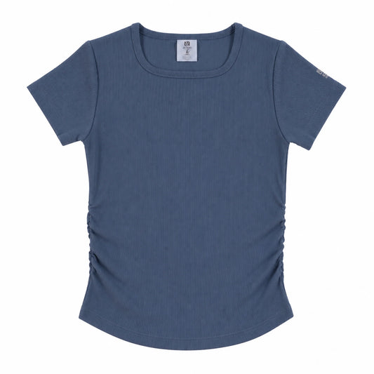 Blue Short Sleeved Athletic Ribbed T-Shirt Girls -Nano