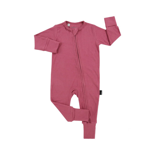 Rose Wood Ribbed Footless Sleeper With Fold Over Feet-Belan.J