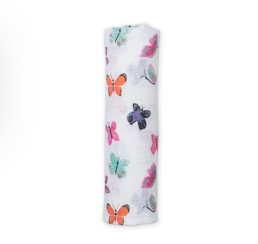 Butterfly Cotton Muslin Swaddle Blanket 47X47-Lulujo