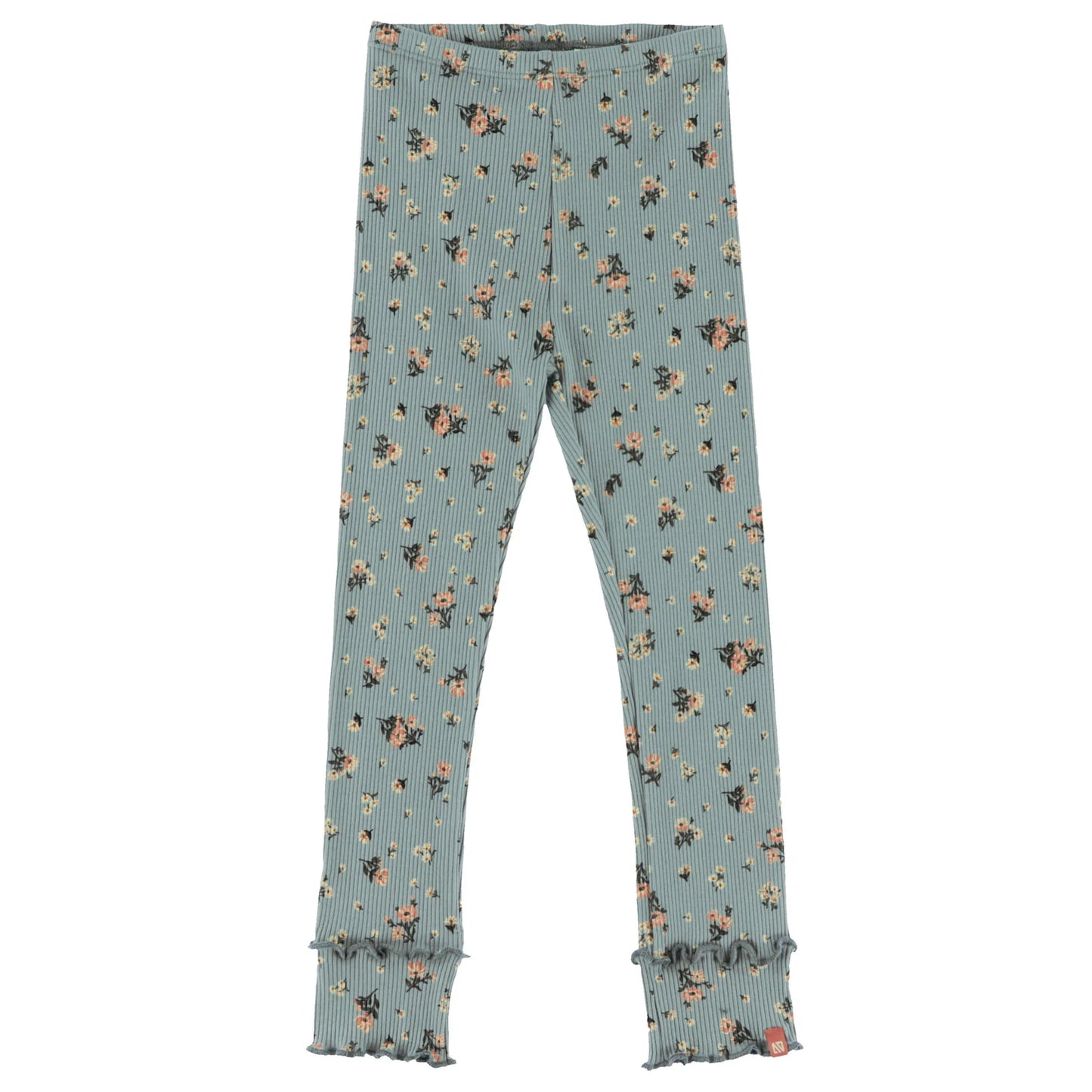 Blue Ribbed Floral Leggings -Nano