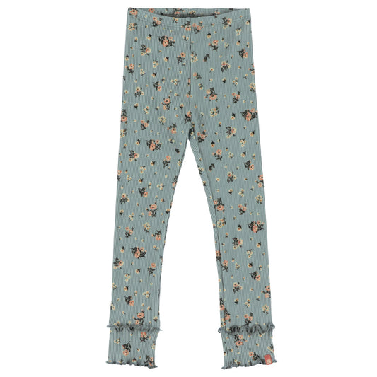 Blue Ribbed Floral Leggings -Nano