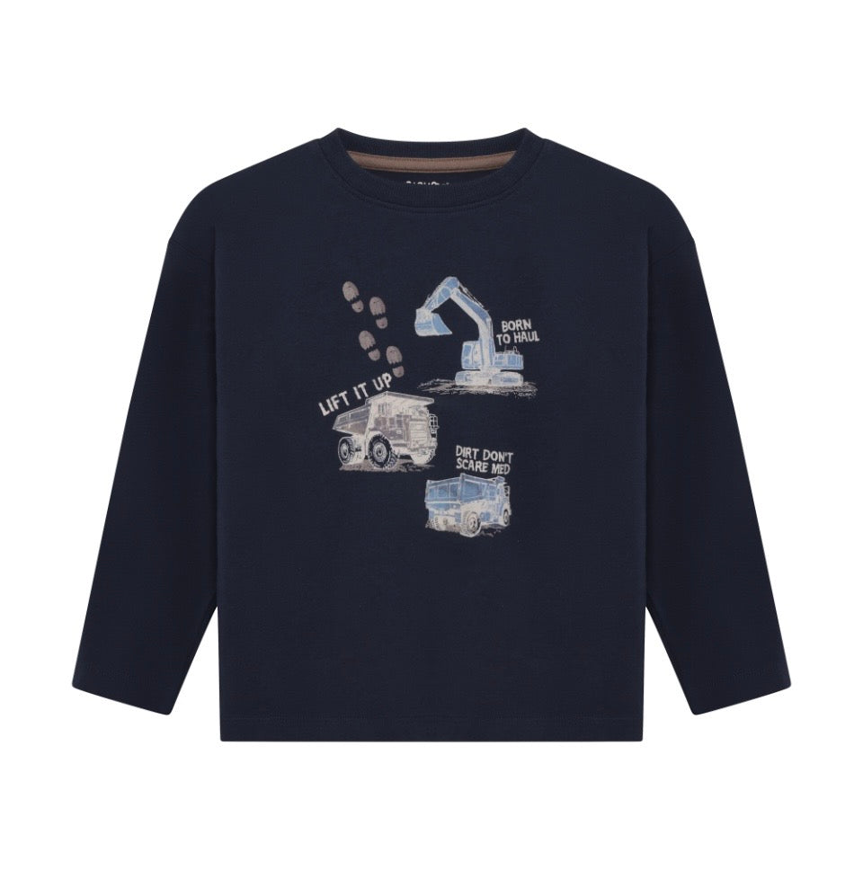 Long Sleeve Tishirt Organic Cotton with Construction Vehicles- MinyMo