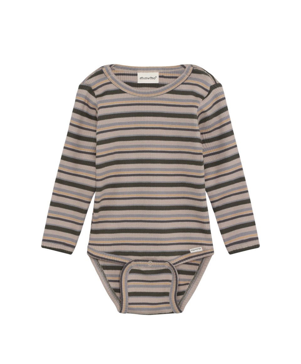 Ribbed Stripe Cotton Body Suit-Minymo
